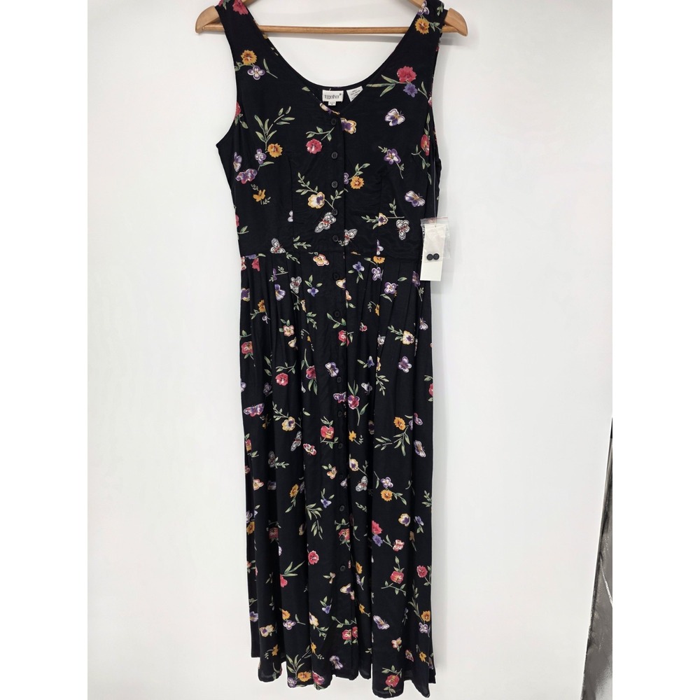 New Together Women's Black Floral Maxi Dress Size 6 Petite Cottagecore Boho